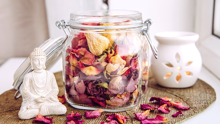 You can combine dried rose petals with other ingredients like dried lavender and orange peels to make a homemade potpourri